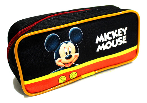 Kit Mochila Mickey Mouse Rodinhas G Com Lancheira & Estojo Cor Preto/azul/amarelo Desenho Do Tecido Mickey Com Alças