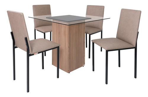 Conjunto Mesa Ciplafe Dubai Roma 4 Cadeiras Tampo Vidro 0,9m Desenho do tecido das cadeiras Bege