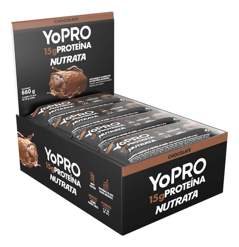 Barras De Proteína Yopro 12 Unidades 55g Whey Bar - Nutrata Sabor Chocolate
