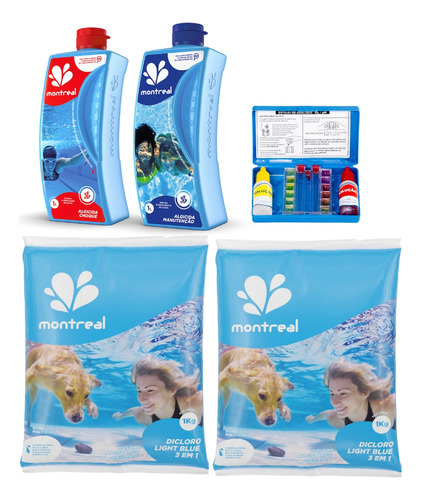 Kit Para Limpeza De Piscina E 2 Cloros Light Blue + Teste