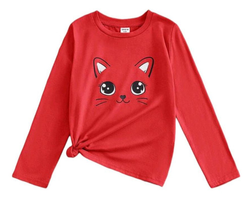 Polera Manga Larga Para Niñas Estampado Gatico