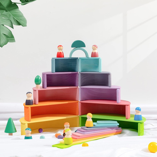 Juego De Apilador De Arco Iris De Madera Juego De Juguetes