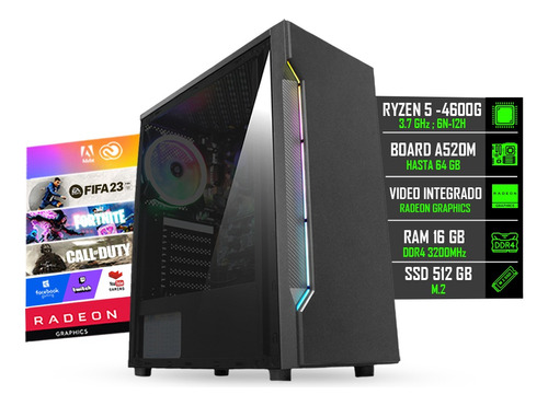 Torre Gamer Rgb Amd Ryzen 5 / Ram Ddr4 / Ssd 256gb Vega7 @pd