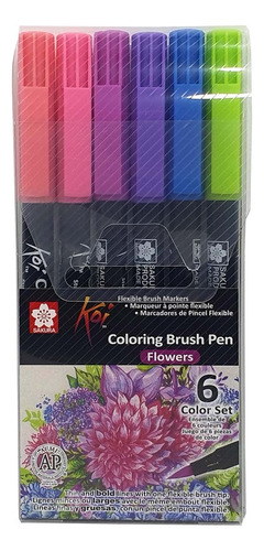 Set Plumones Acuarelables Koi Brush 6 Colores Flores