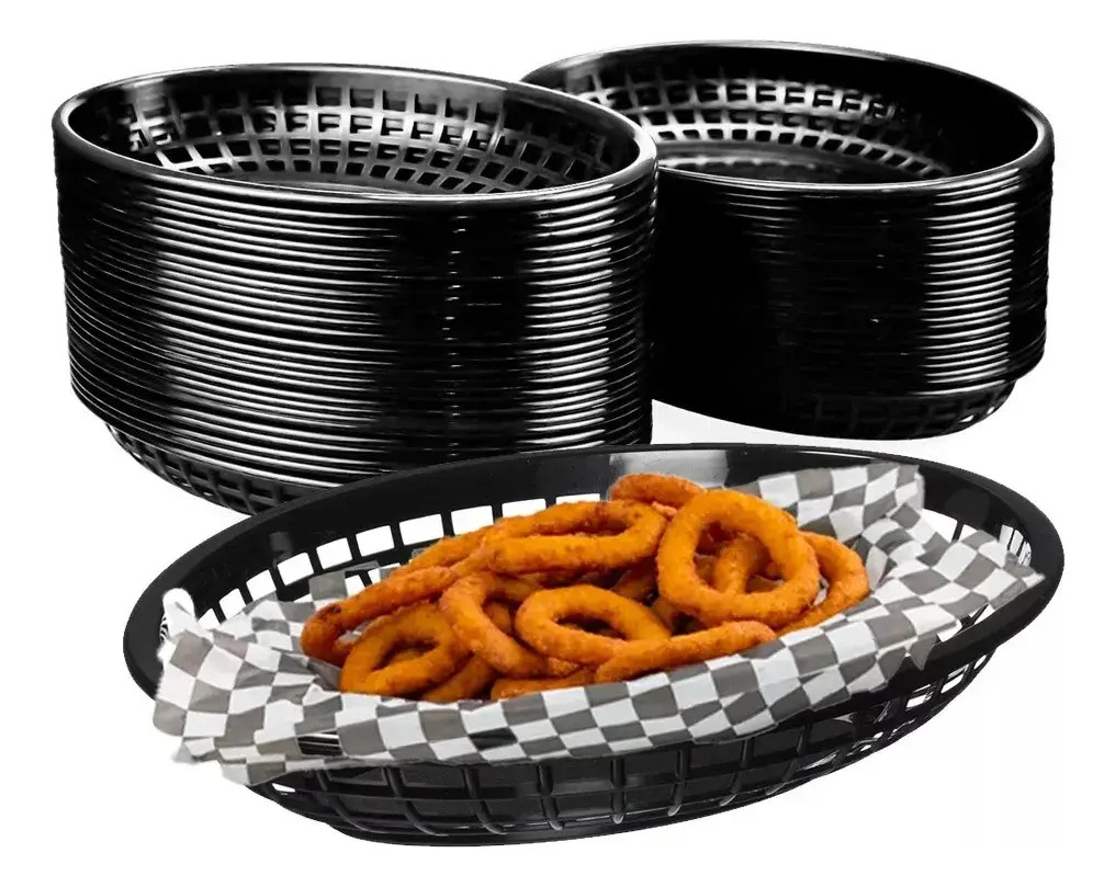 20 Plato Canasta Fast Food Ovalada Alitas Papas 27 Cm Color Negro