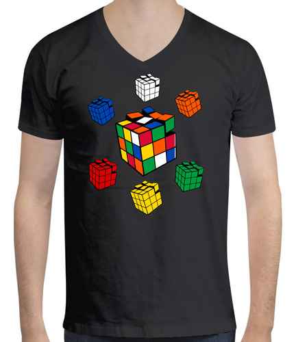 Playera Cuello V Para Hombre Estampado Cubo Rubik 65