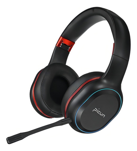 Fone Headset Gamer Picun P80s Led Rgb Sem Fio Bluetooth Cor Preto Com Detalhes Vermelho