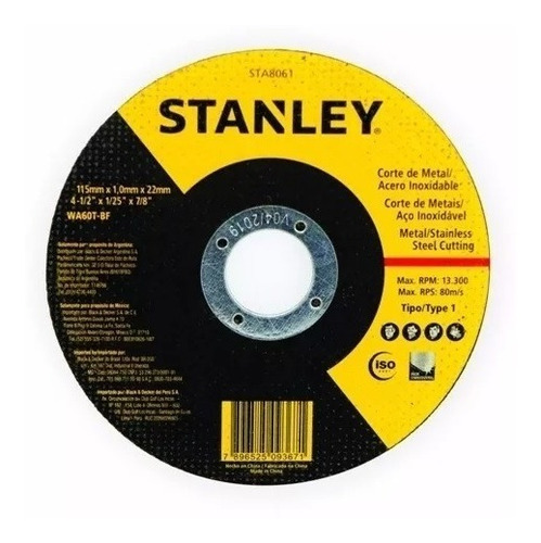 25 Disco De Corte Ferro/inox Fino 4.1/2x7/8 Stanley - 