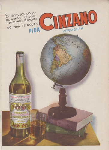 1952 Hoja Publicidad Vermouth Cinzano De Revista Argentina  