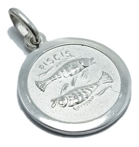 Medalla Signo Piscis - Plata 925 - Grabado + Cadena - 20mm