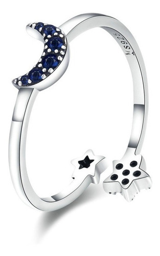 Anillo Mujer Ajustable Luna Y Estrellas En Plata 925