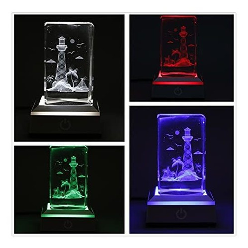 Lámpara Faro Cristal 3d Con Base Luz Nocturna - Regalo