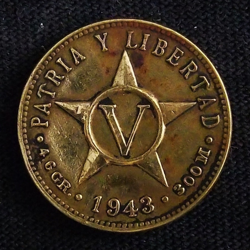 Moneda Cubana 5 Centavos 1943 Mb Km 11.3a