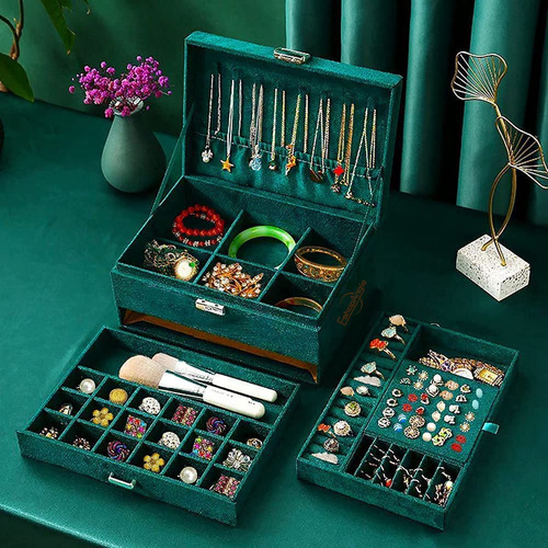 Joyero Organizador De Joyas 2 Niveles Con Cajon Y Llave