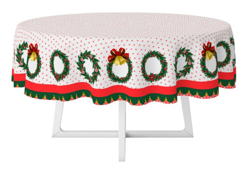 Toalha Mesa Redonda Natal 4 Lugares Oxford Estampada Ceia Cor Branco