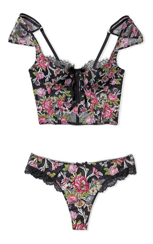 Conjunto Bustier Y Pantie Bordado Victoria's Secret 