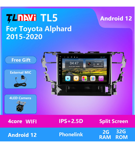 Autoestéreo 2+32g Carplay Cámara Para Toyota Elfa Alfa 15-18