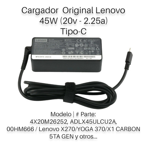 Cargador Nuevo Lenovo 45w Tipo-c (20v-2.25a)