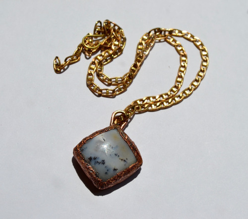 Imagen 4 de 4 de Collar Piedra Agata Musgo, Cadena De Bronce, Cod1