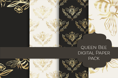 Kit Papeles Digitales Abeja Reina Oro Dorado