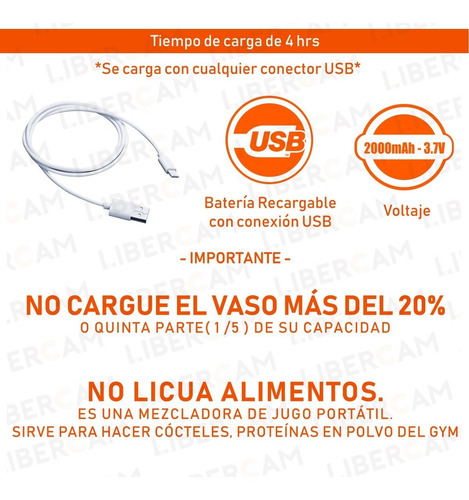 Licuadora Portátil Deportiva Autolimpiante Usb 380ml 4 Hojas