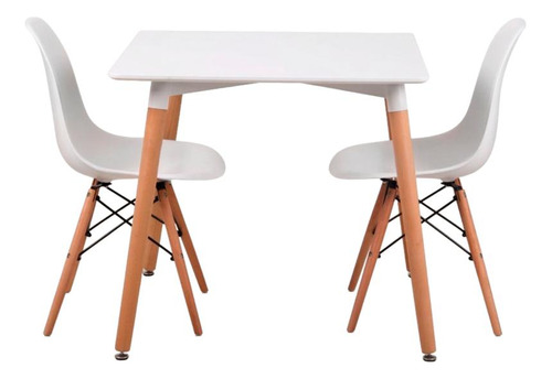 Juego Comedor Eames Mesa Cuadrada 80cm + 2 Sillas Eames Color Blanco Diseño de la tela de las sillas Liso