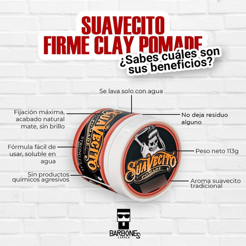 Suavecito Pomade Firme Clay Acabado Natural