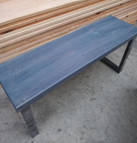 Banca Tipo Industrial 140 Cm De Largo Metal / Laqueado Negro Madera Barniz Al Natural