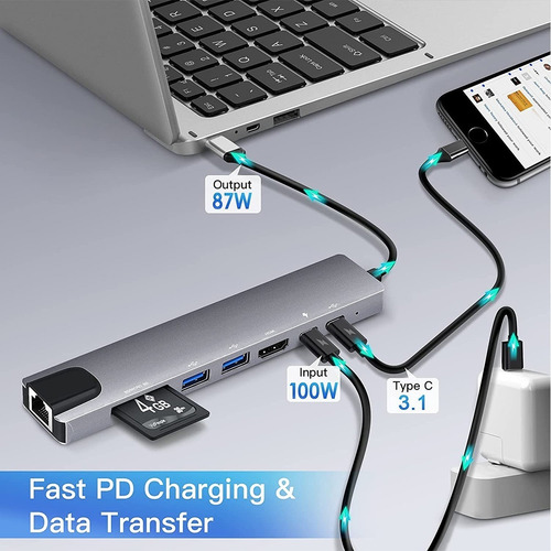 Alls Sd Hub Usb C 8 En 1 Adaptador Multipuerto Para Macbook
