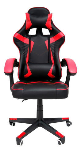 Silla de escritorio Audiotek MKZ-LKSILLAGAMER gamer ergonómica  roja y negra con tapizado de cuero sintético