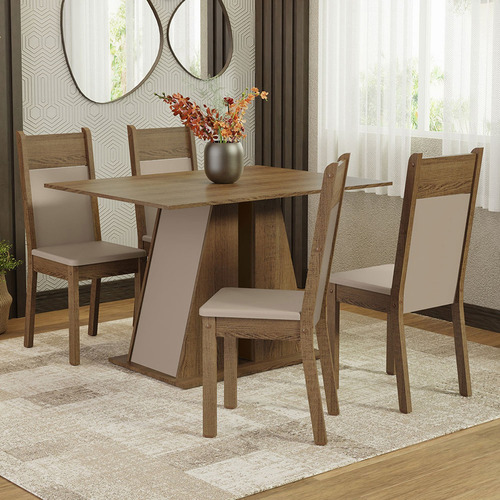 Juego De Comedor Vekka Angela Morello 4 Sillas Color Marrón Claro Diseño De La Tela De Las Sillas Liso