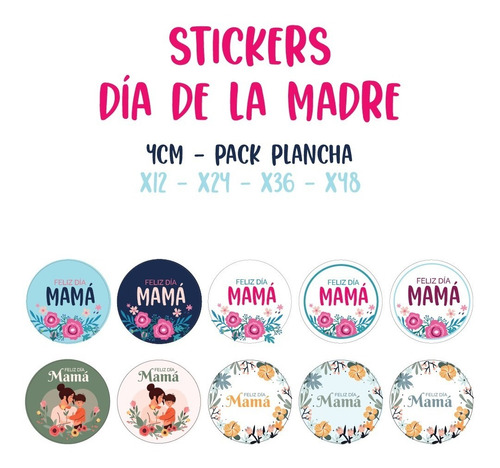 Plancha Stickers Dia De La Madre X12 Unidades