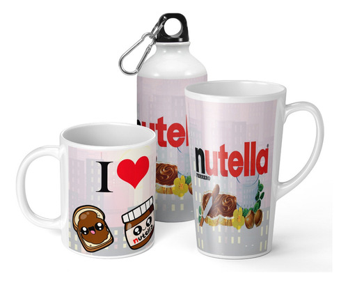 Set De Taza + Botella + Taza Conica Nutella De Regalo