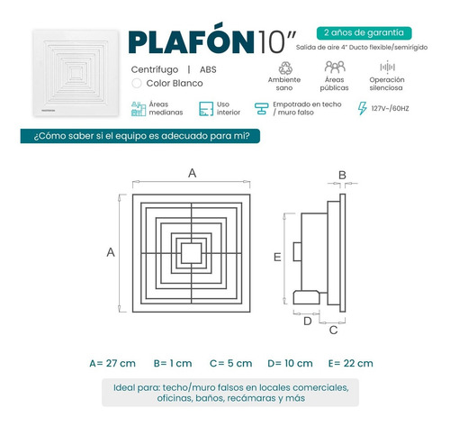 Imagen 3 de 10 de Extractor Techo Pared Plafon 10'' Blanco Ducto 4'' Masterfan