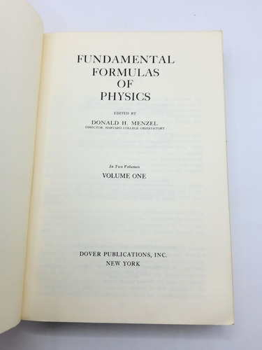 Fundamental Formulas Of Physics By Donald H. Menzel Dover (Usado)