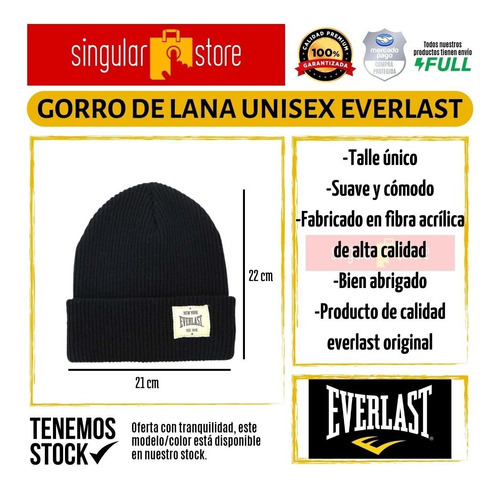 Imagen 2 de 9 de Gorro De Lana Everlast Original Invierno Tejido Hombre Mujer