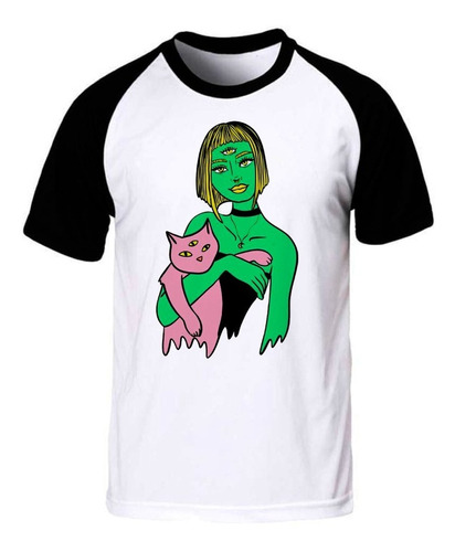 Chica Alien Con Gato Cute Aesthetic Remera Spun Adulto/niño