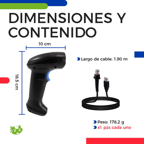 Escaner Lector Codigo De Barras Asianwell Usb Industrial 1d Color Negro