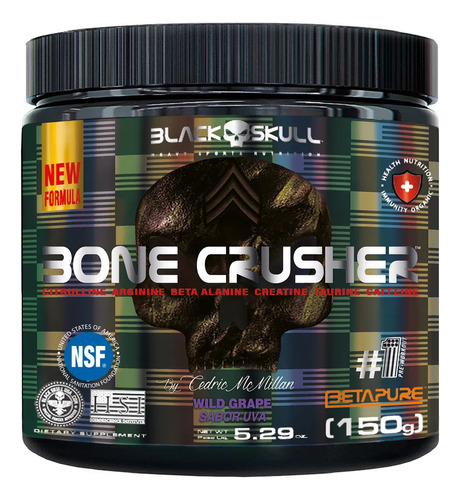 Suplemento Em Pó Black Skull  Eduardo Correa Bone Crusher Beta-alanina Bone Crusher Sabor  Wild Grape Em Pote De 150ml