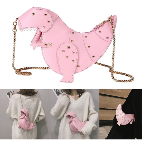 Mujeres Lindo Dinosaurio 3d Bandolera Remache Chic Cadena