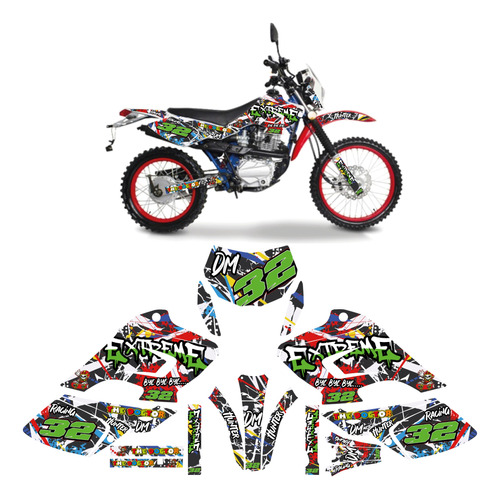 Kit Graficos Dm 125 Stickers Full Body Mod. Extreme 32 Grn