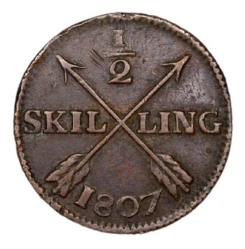 Moneda Suecia Gustav Iv Adolf 1/2 Skilling Año 1807 - Km#565