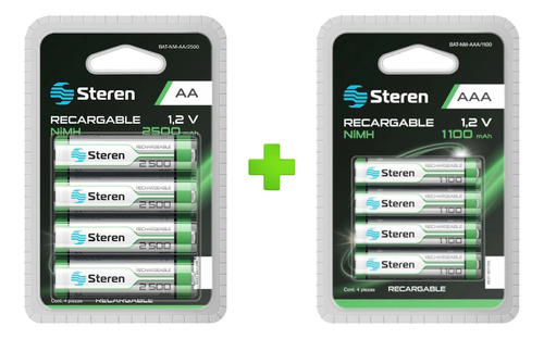 Kit 4 Pilas Aa Recargables 2500mah + 4 Aaa 1100mah Steren