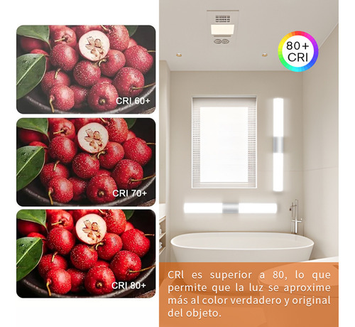 Lámpara Pared Espejo Baño 40cm Led, Luz Blanca Y Luz Cálida