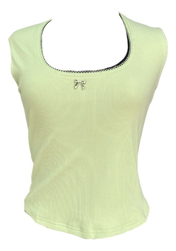Top Verde Pastel Moño Comodo Mujer Crop Top Mujer Verano