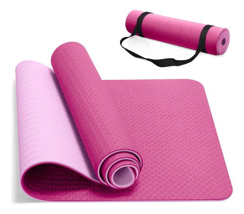 Mat De Yoga 6mm Ionify Dualmat - Tpe - Pilates Fitness Gym Color Rosa fúcsia