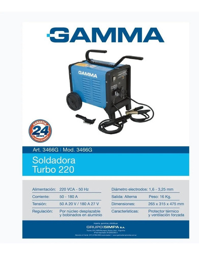 Soldadora Electrica Gamma Turbo 220 180 Amp Turbo Ventilada