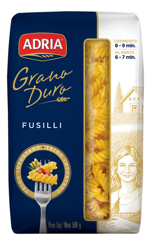 Macarrão de Sêmola Grano Duro Fusilli Adria Pacote 500g