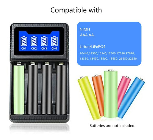 Imagen 3 de 6 de Cargador De Pilas Recargables Aa Y Aaa Con Pantalla Lcd