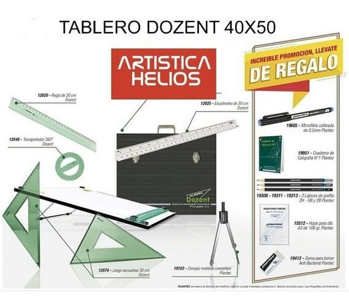 Kit Dibujo Tecnico Dozent Con Tablero Y Atril 40x50 Cm